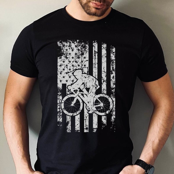 Mountain Bike USA Flag Shirt, Bike Gift Tshirt, Softstyle Unisex Shirt, Bicycle Tshirt, Cycling Tee, Biking Shirt, Bicycle Clothing