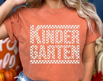 Kindergarten Shirt, Kindergarten Teacher Tshirt, Checkered Kindergarten Tee, Teachers Day Gift Tee, Teacher Tshirt