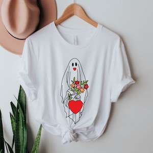 Valentine's Day Ghost Shirt, Valentine Day Tshirt, Funny Valentine Day Tee, Floral Ghost Valentines Day Tee Tshirt