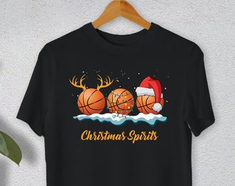 Christmas Basketball Shirt, Christmas Spirits Tshirt, Basketball Santa Hat Shirt, Basketball Lover Gift Unisex Tee