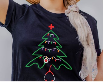 Christmas Tree Stethoscope Nurse Shirt, Holiday Tee