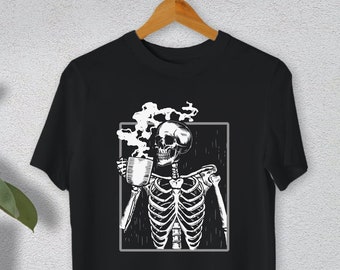 skeleton drinking coffee moletom com capuz