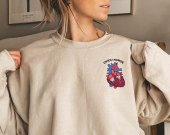 CVICU Nurse Sweatshirt, Cardiovascular Intensive Care Unit Hooded, Cvicu Crew Nurse Sweater, Cardiac Nursing Specialist  Heart Sweatshirt