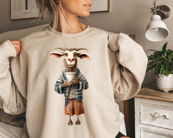 Goat Coffee Sweatshirt, Cute Goat Hooded, Goat-Coffee Lover Gift Sweat, Funny Coffee Sweat, Coffee Gift Sweater, Cute Goat Owner Gift Sweat