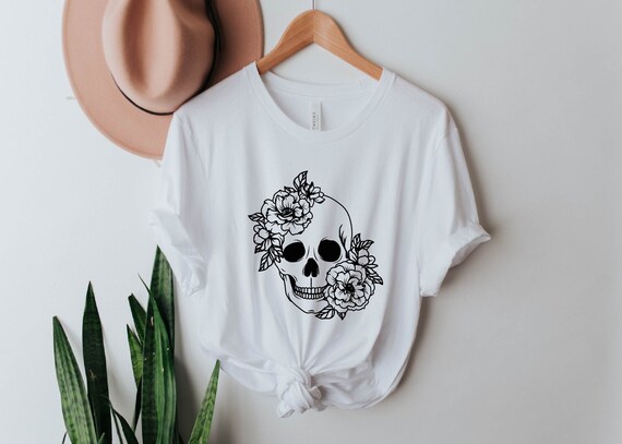 Floral Skull T-shirt, Women's Halloween Tee