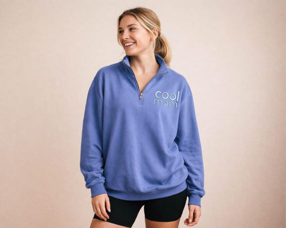 Embroidered Custom Comfort Colors® 1580 Unisex Adult Quarter-Zip Sweatshirt, Cool Mom Cool Dad  Quarter Zip Sweater, Embroidery Cool Sweater