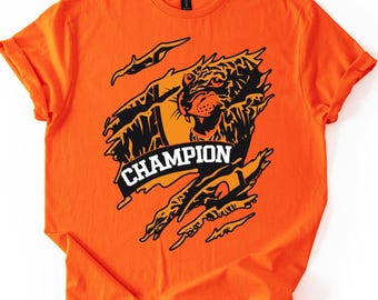 Up The Tigers T-Shirt, Black and Amber Football Fan Tee, Retro Vintage Style Soccer Shirt,  Gift for Him