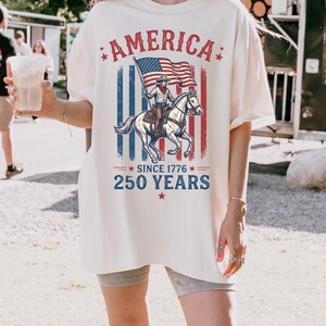 America 250th Anniversary Gift, Comfort Colors USA Shirt, 250 Years 4th of July Tshirt, USA 250 Years foj T-Shirt, Western Horse Flag