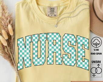 Shirt Blue Polka Dots Nurse Tee, Nurse Comfort Colors®  Cottagecore Aesthetic Nurse TShirt PICU Healthcare Worker Gift RN Nurse T-Shirt