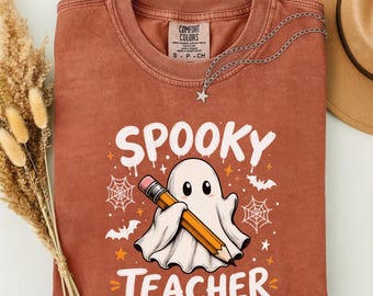 Spooky Teacher Halloween Shirt, Cute Ghost Pencil Tee, Teacher Spooky Season Sweatshirt, Halloween Gift for Teachers, Back to School Shirt