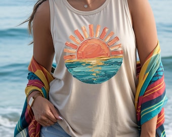 Comfort Colors® Sunset Beach Shirt, Palm Tree Shirt, Coastal Shirt, Summer Vacation Shirt, Tropical Ocean Graphic Shirt, Unisex Beach Shirt