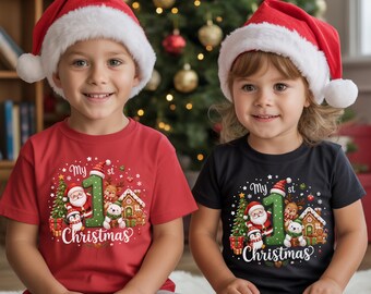 My 1st Christmas Baby Shirt, Cute Santa and Reindeer Baby First Christmas Sweatshirt, Holiday Baby Gift