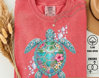 Retro Ocean Sealife Graphic Tee, Comfort Colors Sea Turtle Shirt, Cute Turtle Lover Gift, Trendy Summer Vibes Sea Animals Beach Apparel