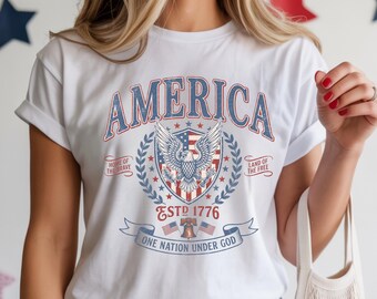 Vintage America Patriotic Eagle Shirt, USA Independence Day Tee, Fourth of July Graphic Tee, One Nation Under God Shirt Retro USA Gift