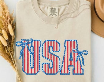 Coquette USA Shirt, 4th of July Shirt, Patriotic Tee, Vintage USA 1776 shirt, American Flag Bow July 4th Outfit, America Shirt, US Flag Top