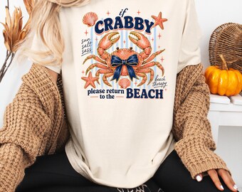 If Crabby Please Return To The Beach Comfort Colors® T-Shirt, Retro Coastal Shirt, Funny Beach Tee, Summer Graphic Tee, Beach Lover Gift