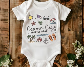 Custom Cousin Crew Myrtle Beach 2026 Shirt, Family Beach Trip Tee, Personalized Cousin Beach Vacation T-Shirt, Coquette Summer Doodles Top