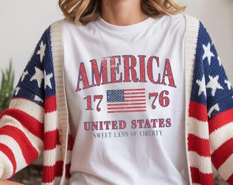 Vintage 4th of July Shirt, American Flag Shirt, Retro USA Shirt, Patriotic T-Shirt, Red White Blue Shirt, American Pride Graphic Tee