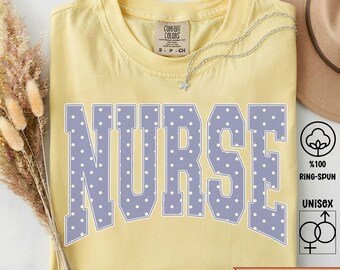 Nurse Comfort Colors® Shirt Blue Polka Dots Nurse Tee Cottagecore Aesthetic Nurse TShirt PICU Healthcare Worker Gift RN Nurse T-Shirt