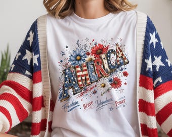 God Bless America Fourth of July Shirt | USA Independence Day American Flag Patriotic Shirt | Freedom Shirt | Red White and Blue Tee