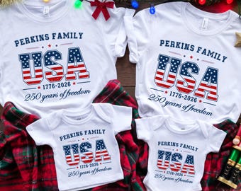 Custom Family 4th of July Shirt, Personalized America 250th Tee, Matching Patriotic Kids Adult Shirts, USA Family Reunion Group Crew Shirts