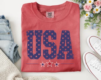 Comfort Colors® Vintage USA Shirt, 4th of July Shirt, Retro American Flag Tee, Patriotic Shirt, Independence Day Tee, USA 1776 T-Shirt