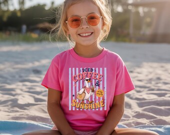 Iced Coffee Sunshine Shirt, Retro Summer Tee, Cute Duck Tshirt, Coffee Lover Gift, Trendy Vacation Clothes, Comfort Colors 1717 Top