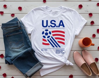 Retro Soccer Tshirt, USA Soccer Shirt for Fans, 90s Soccer Graphic Tee, Summer Patriotic Soccer Shirt, Match Day Apparel