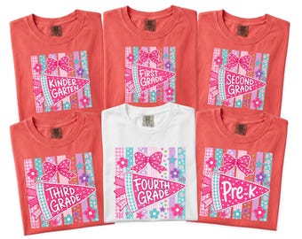 Coquette Back to School Shirt, Custom Grade Teacher Tshirt, Pink Bow Kindergarten Pre-K 1st 2nd 3rd 4th Grade Tee, Cute School Girl Squad