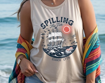 Vintage Blue Toile Spilling The Tea Since 1773 Shirt,4th of July Party TShirt, 250th Anniversary USA Patriotic Shirt, Independence Day Tee