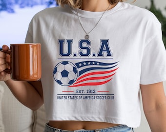 Vintage USA Soccer Club Shirt, Retro 1913 Patriotic Soccer Tee, 4th of July Athletic Crop Top, US Soccer Fan Baby Tee, Y2K Boxy Shirt