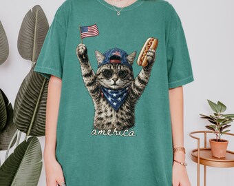 Patriotic Cat Shirt, Cat Lover Gift, 4th Of July Shirt, America Tee, Independence Day Graphic, Comfort Colors Shirt