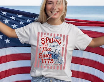 Comfort Colors® Striped Spilling The Tea Since 1773 Shirt, 4th Of July Tshirts , Preppy, Americana Patriotic Shirt, 250th Anniversary