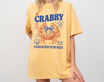 If Crabby Please Return To The Beach Shirt, Cute Crab Bubble Graphic Tee, Retro Nautical Beach Vibes Top
