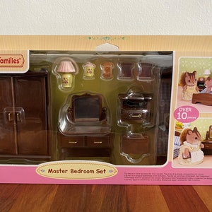 Discontinued Rare Sylvanian Families Master Bedroom Set Brown Furniture Calico Critters