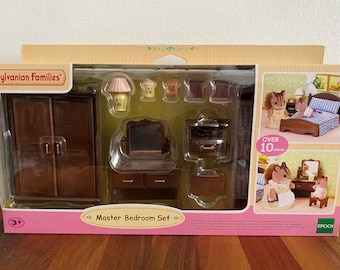 Juego de dormitorio principal de Sylvanian Families, raro y descontinuado, muebles marrones Calico Critters