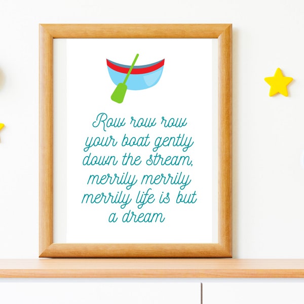 Row your boat nursery print/ printable art/ nursery rhyme/ children's room/ song lyrics/ nursery prints