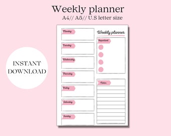 Weekly planner, printable planner page, weekly schedule, printable planner