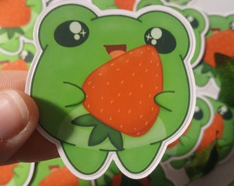 Pegatina brillante de la fresa más grande de Frog