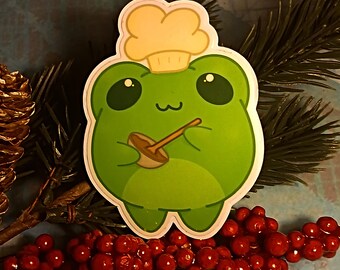 Pegatina brillante de fácil despegue con forma de rana del chef panadero