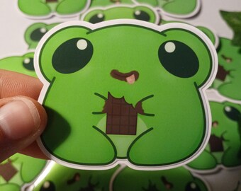 Pegatina brillante de rana con barra de chocolate