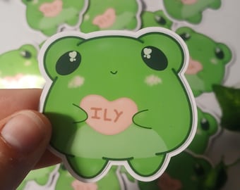 Pegatina brillante de rana con mensaje de corazón de caramelo