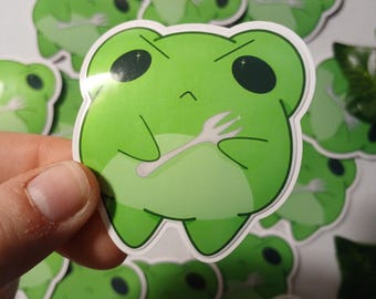 Pegatina brillante de rana hambrienta con tenedor: divertida y con la que te identificarás, ideal para diarios, álbumes de recortes, decoración y manualidades.