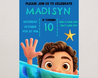 Luca Birthday Invite, Birthday Invitation, Luca Digital Birthday Invitation, Luca Printable Invite, Free Thank You card