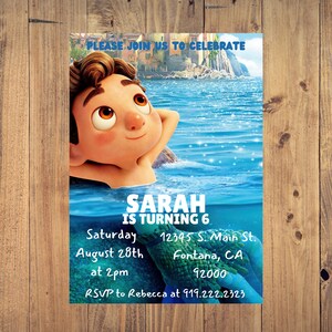 Luca Birthday Party Invitation, Birthday Invite, Digital Invitation, Luca Printable Birthday Invitation, Free Thank You Card