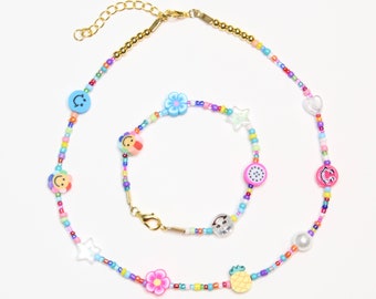 Rainbow Beaded Choker & Bracelet Set