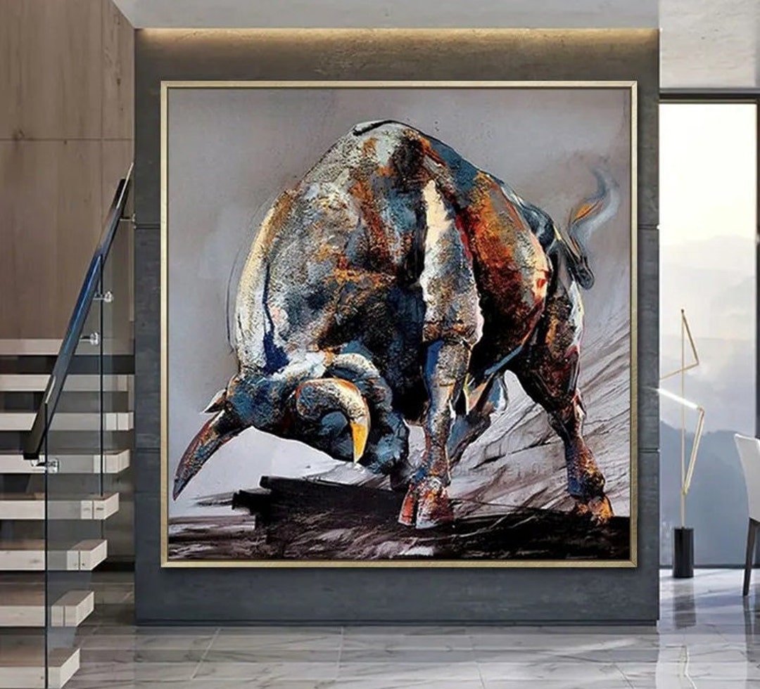 Bull Painting Bull Wall Decor Highland Cow Painting Bull Abstract