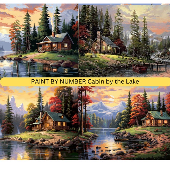 Cabin by the Lake Paint by Numbers Kit DIY Painting by Number for Adults  Framed Canvas Paint by Number Numbers Kit Personalized Gift 