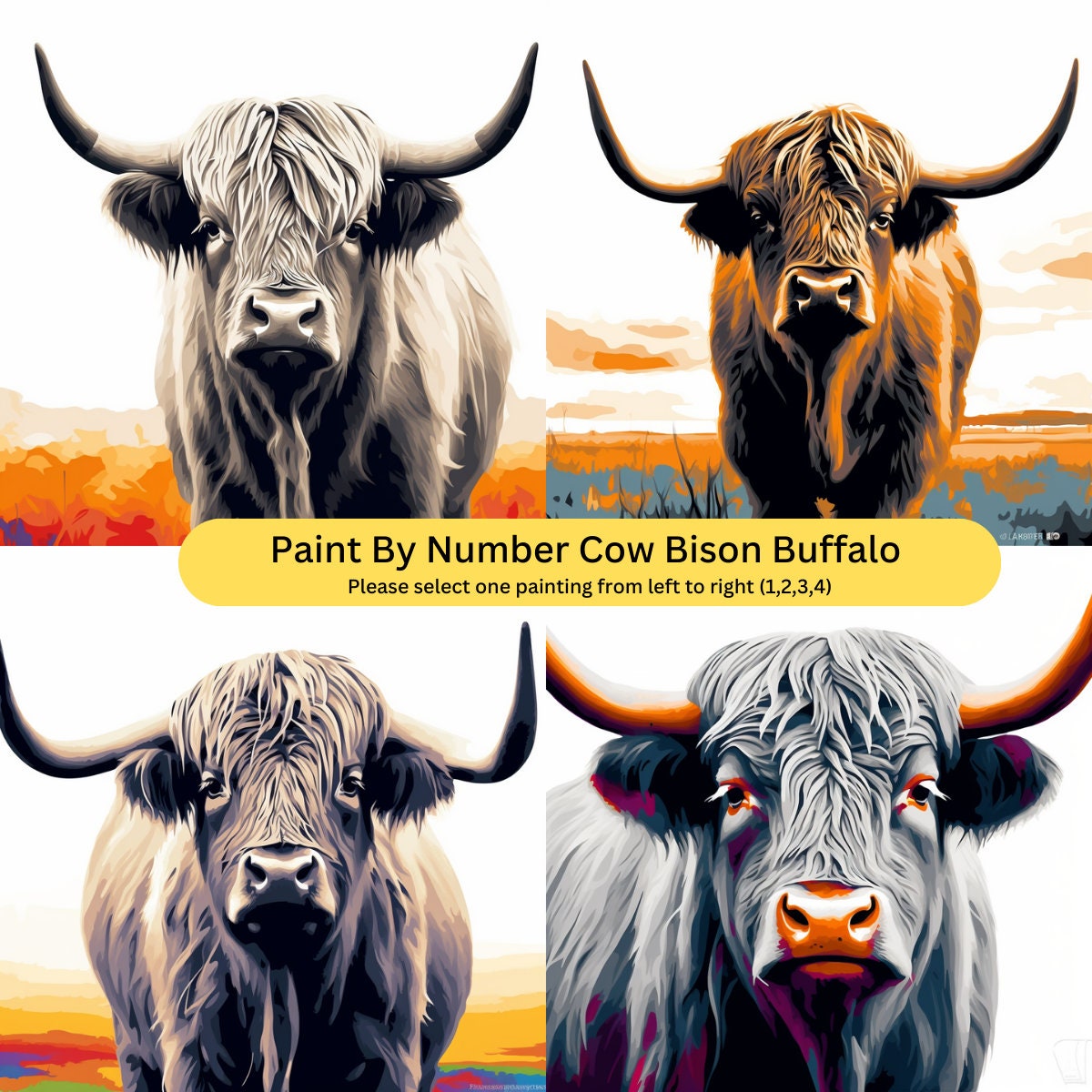 Petrala Paint by Numbers for Adults Canvas Highland Cow DIY Acrylic Adult Paint by Number Kits Colorful Mom Baby Cow Paintworks Animals Artwork