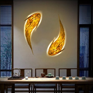 Wooden Fish Lamp Handmade for Wall Light LED Art Decor Chandelier Lighting Ceiling Lamp Fish Pendant Lights (1 Piece )